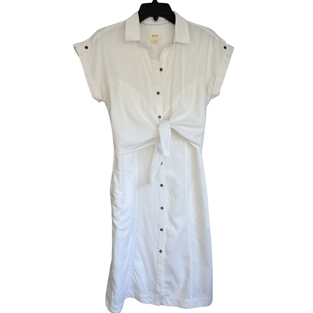 Maeve by Anthropologie Elspeth Linen Shirtdress Size 4 Tie Waist Midi